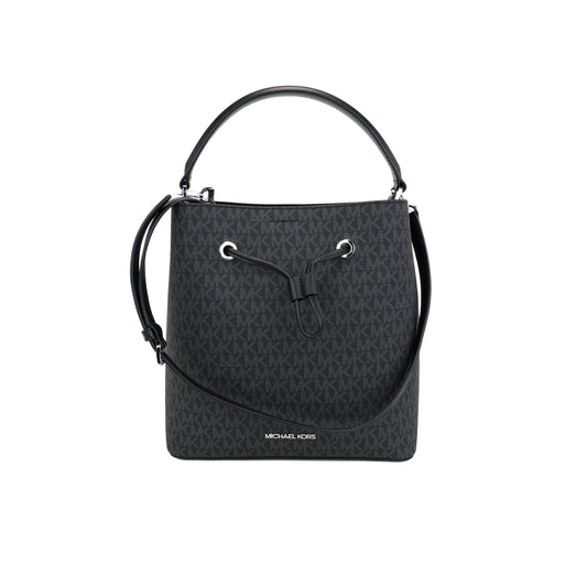 Suri Large Signature PVC Convertible Bucket Bag to Backpack Bag (Black Signature) - coffeewithmee2