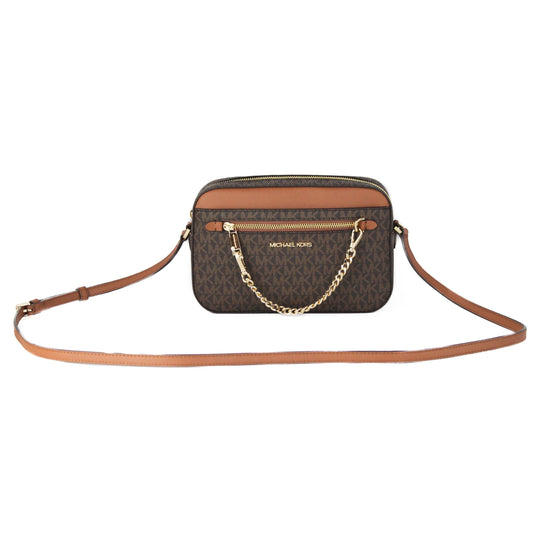 Jet Set Item Large East West Signature Leather Zip Chain Crossbody Handbag (Brown PVC/Brown) - coffeewithmee2