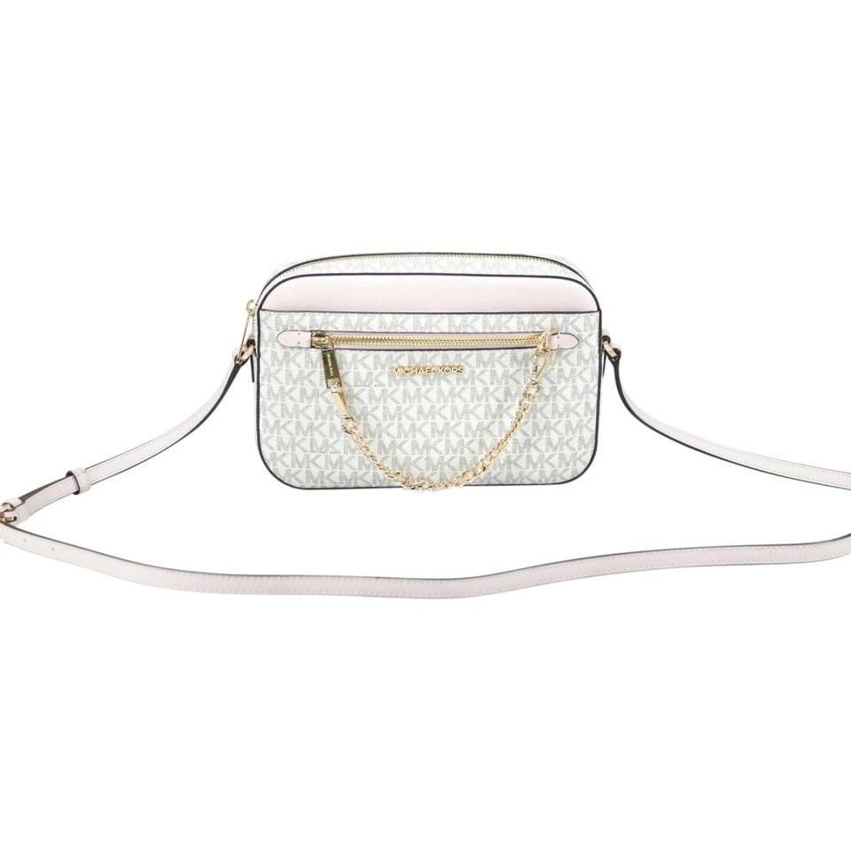 Jet Set Item Large East West Signature Leather Zip Chain Crossbody Handbag (Vanilla PVC/Powder Blush) - coffeewithmee2