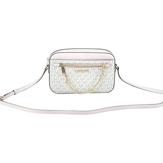 Jet Set Item Large East West Signature Leather Zip Chain Crossbody Handbag (Vanilla PVC/Powder Blush) - coffeewithmee2