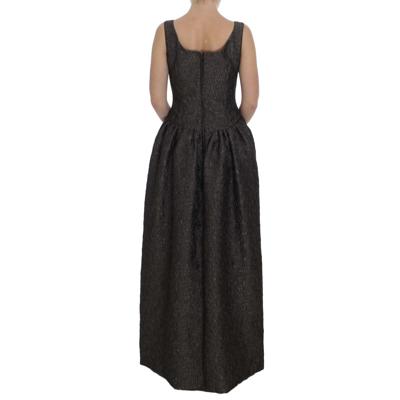 Gray Brocade Sheath Full Length Gown Dress - coffeewithmee2