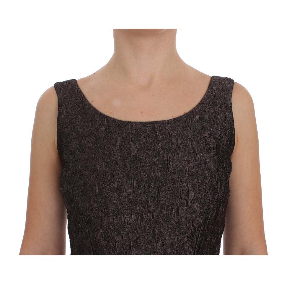 Gray Brocade Sheath Full Length Gown Dress - coffeewithmee2