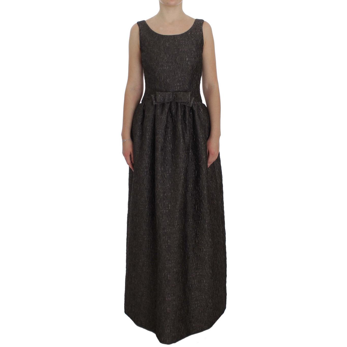 Gray Brocade Sheath Full Length Gown Dress - coffeewithmee2