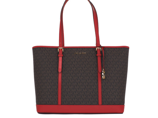 Jet Set Travel Large Signature PVC Top Zip Shoulder Tote Handbag (Brown Signature/Flame) - coffeewithmee2