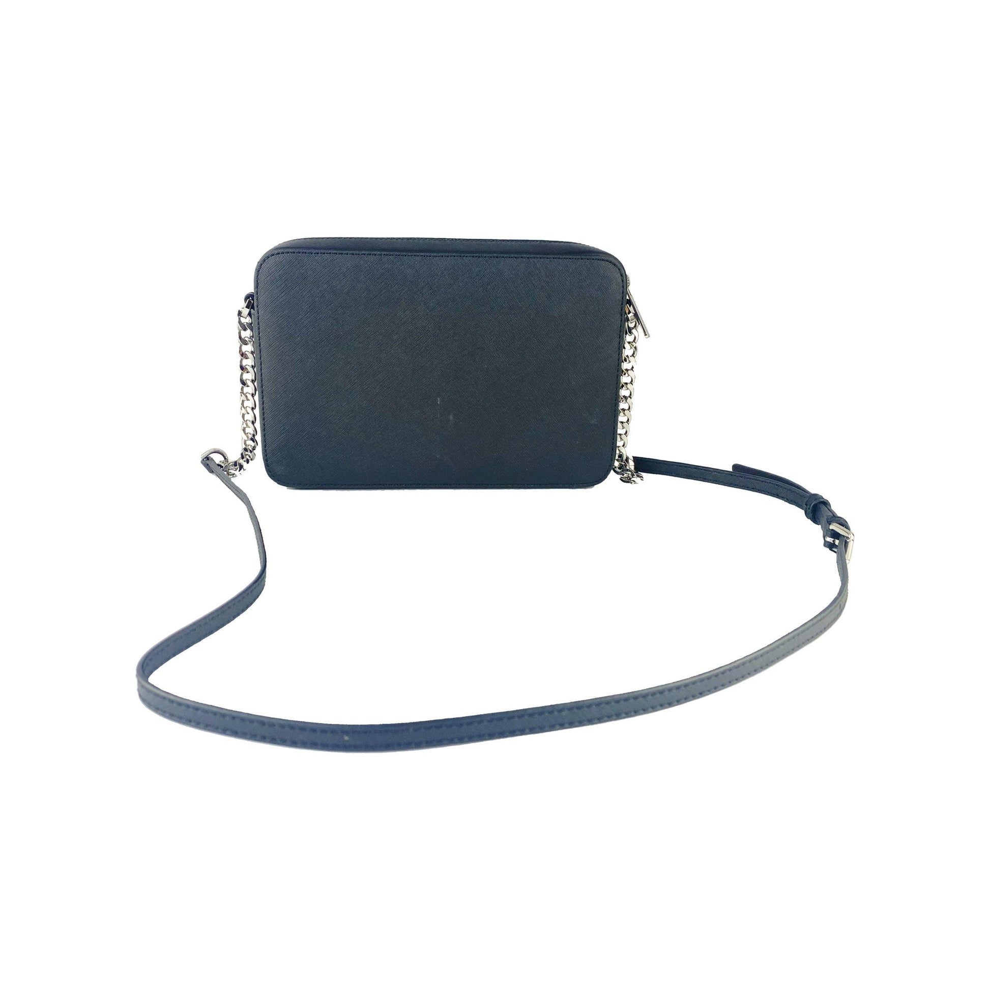 Jet Set Large East West Saffiano Leather Crossbody Bag Handbag (Black Solid/Silver Hardware) - coffeewithmee2