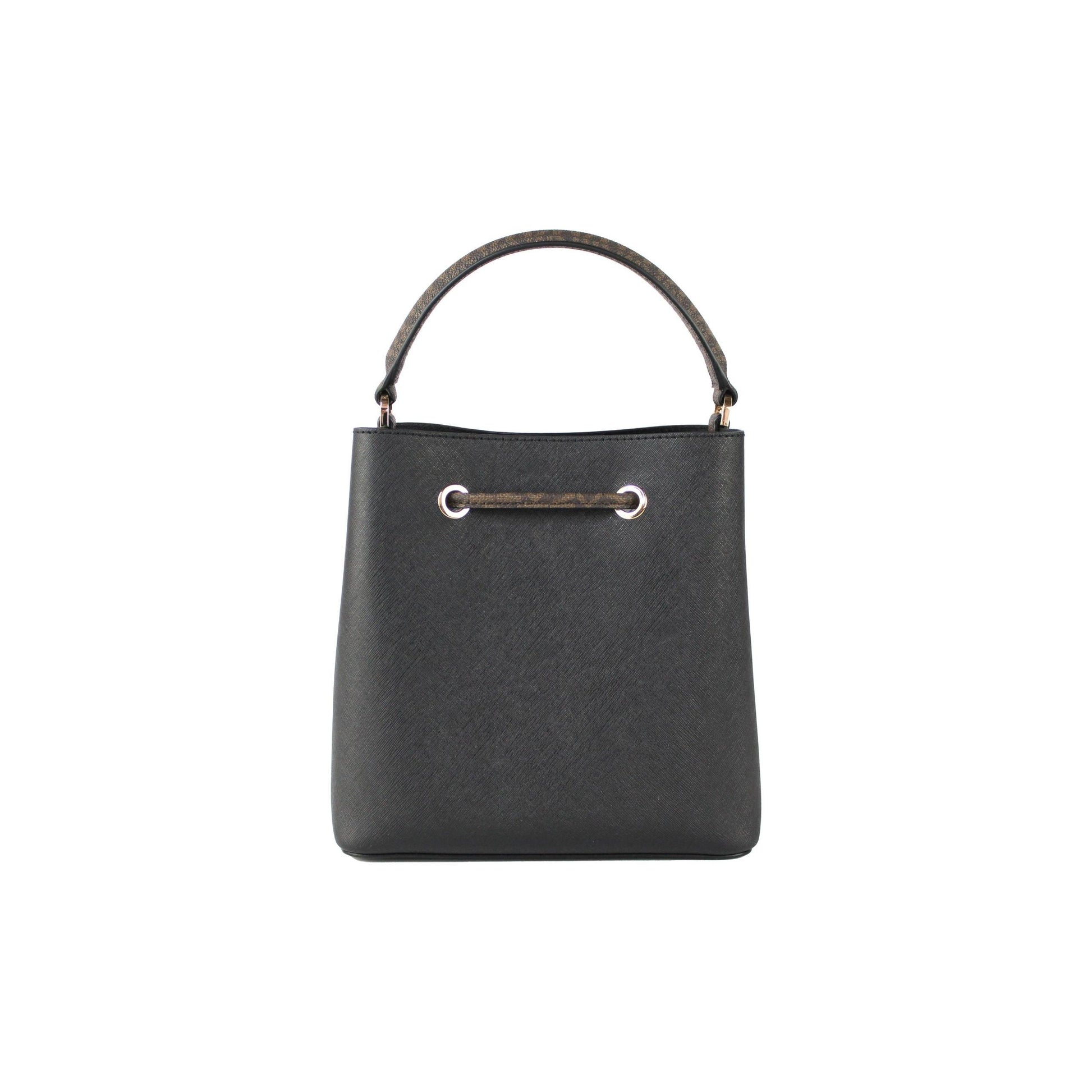Suri Medium Black Leather Brown Handle Bucket Messenger Hand Bag - coffeewithmee2