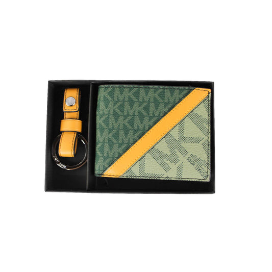 Gifting Slim Signature Bifold with Key Fob Box Set (Green/Marigold) - coffeewithmee2