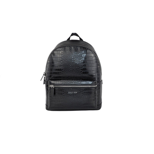 Cooper Crocodile Embossed Leather Backpack Bookbag (Black) - coffeewithmee2