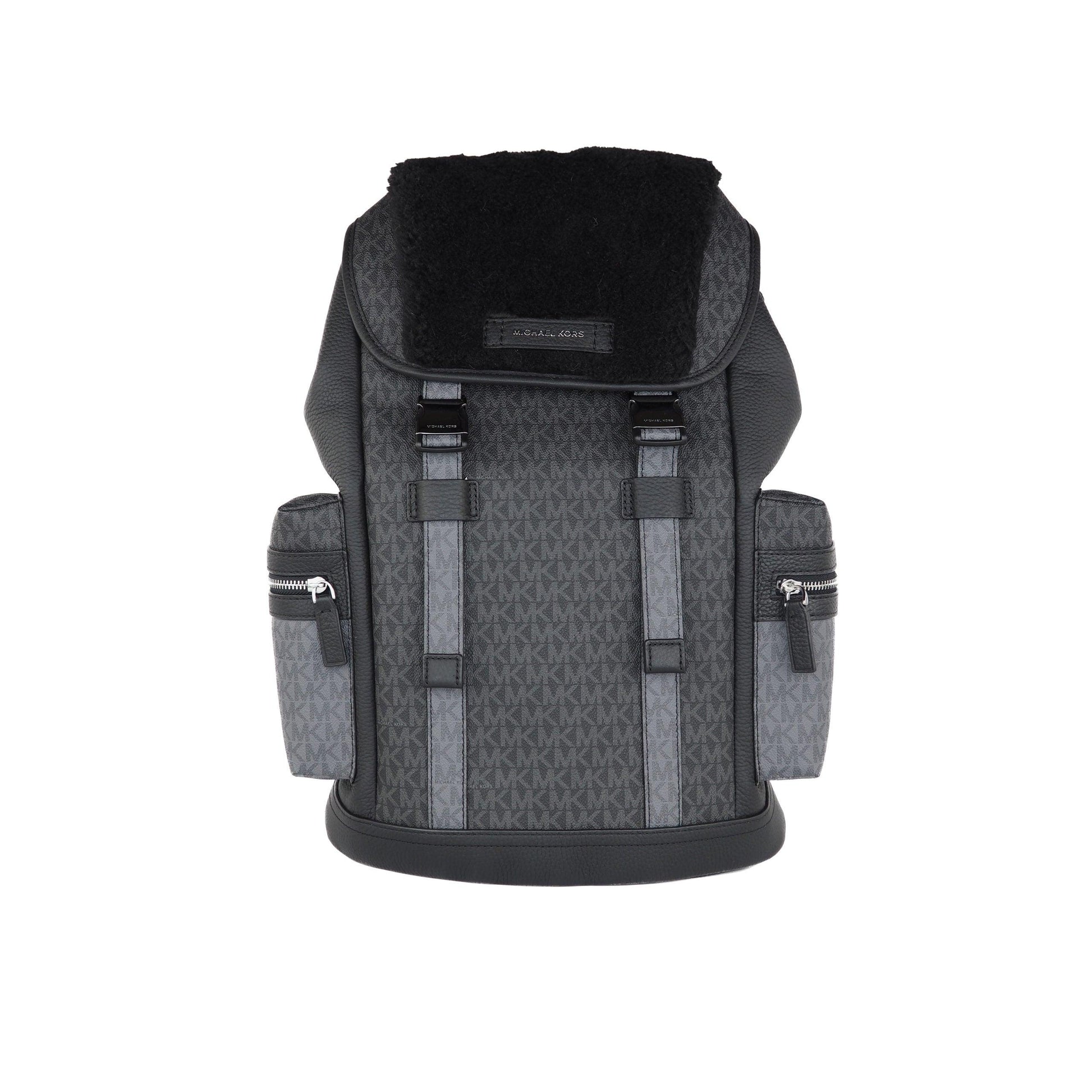 Cooper Large Signature PVC and Faux Fur Flap Backpack Bookbag (Black) - coffeewithmee2
