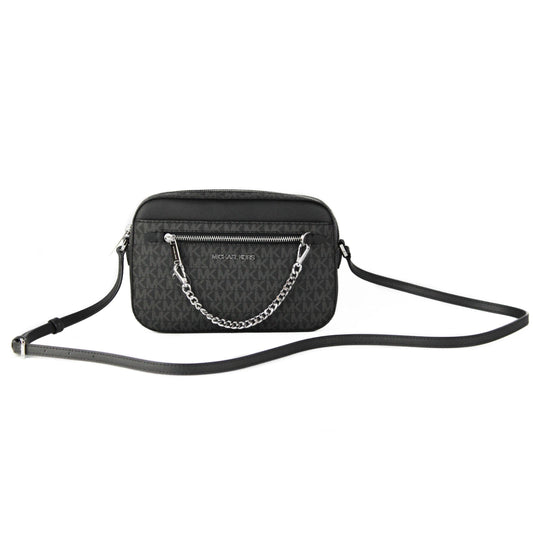 Jet Set Item Large East West Signature Leather Zip Chain Crossbody Handbag (Black PVC/Black) - coffeewithmee2
