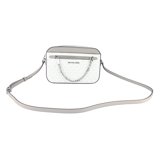 Jet Set Item Large East West Signature Leather Zip Chain Crossbody Handbag (Bright White Signature) - coffeewithmee2