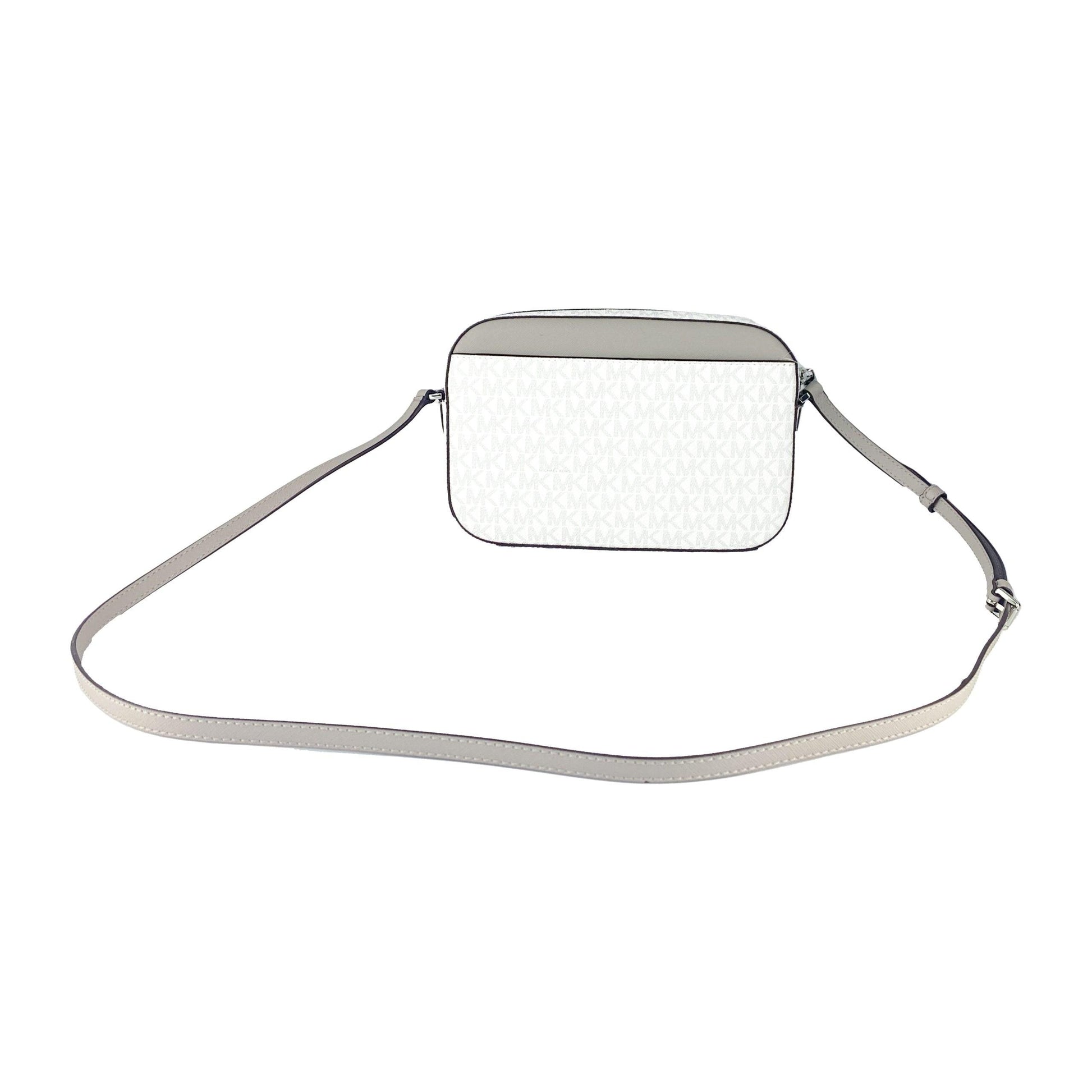 Jet Set Item Large East West Signature Leather Zip Chain Crossbody Handbag (Bright White Signature) - coffeewithmee2