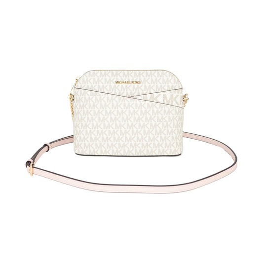 Jet Set Travel Medium Leather X Cross Dome Crossbody Handbag (Vanilla Signature/Powder Blush) - coffeewithmee2