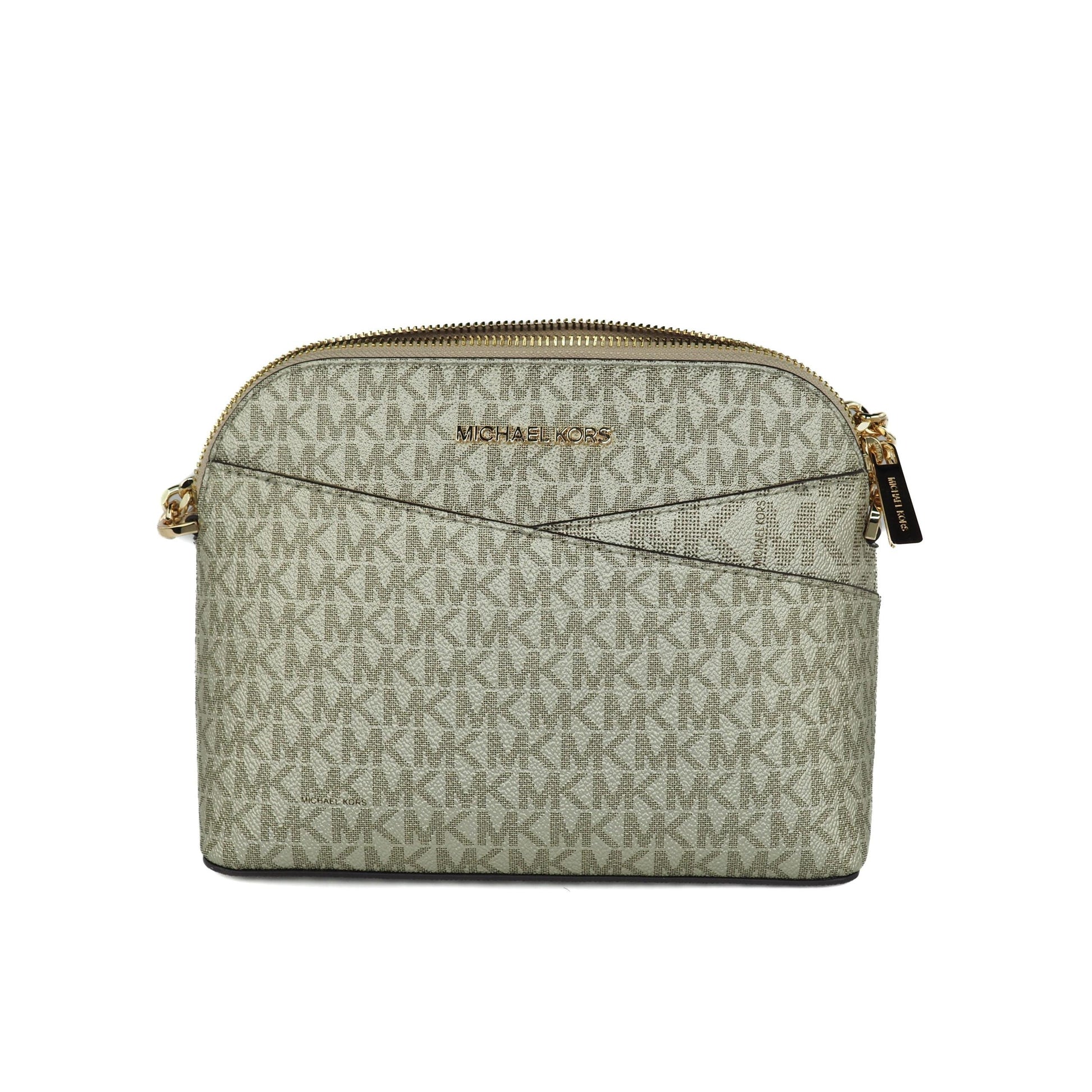 Jet Set Travel Medium Leather X Cross Dome Crossbody Handbag (Pale Gold Signature/Gold) - coffeewithmee2