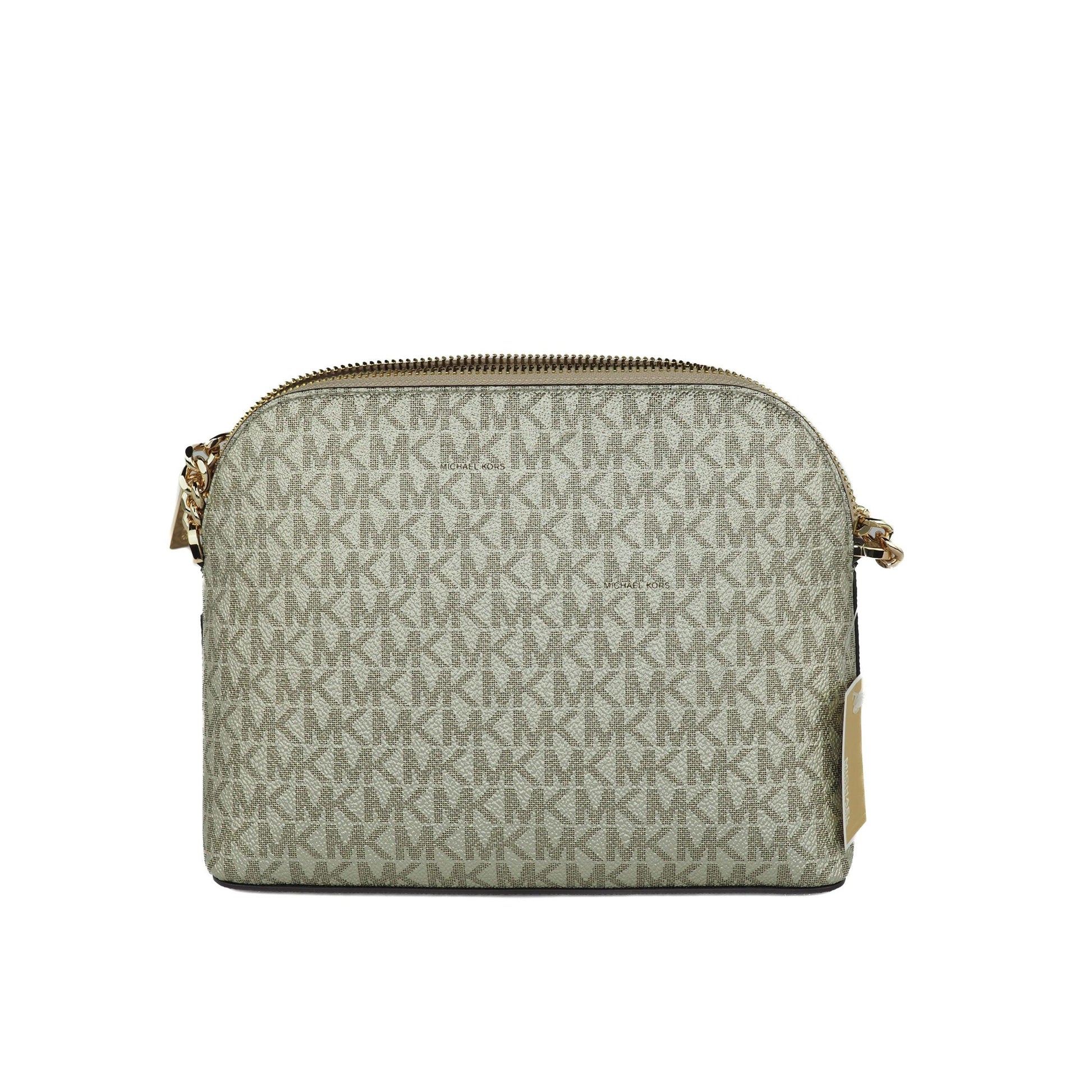 Jet Set Travel Medium Leather X Cross Dome Crossbody Handbag (Pale Gold Signature/Gold) - coffeewithmee2