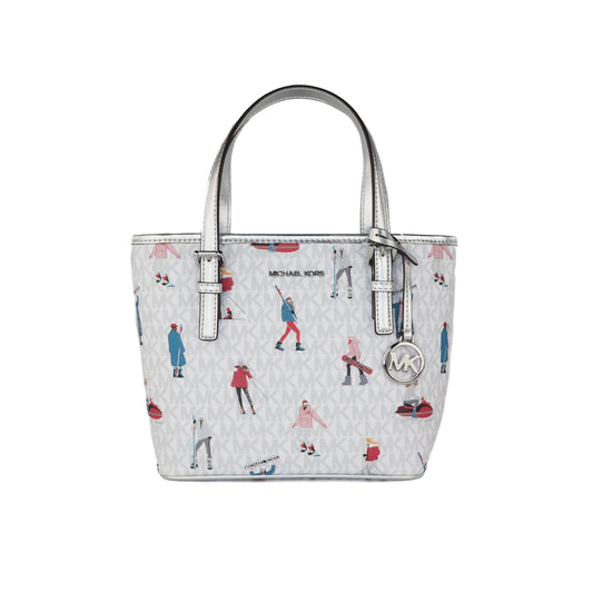 Jet Set Girls Print Signature PVC XS Carryall Top Zip Tote (Bright White Multi) - coffeewithmee2