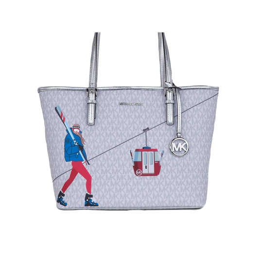 Jet Set Girls Print Medium Signature PVC Carryall Shoulder Tote Handbag (Bright White Multi) - coffeewithmee2