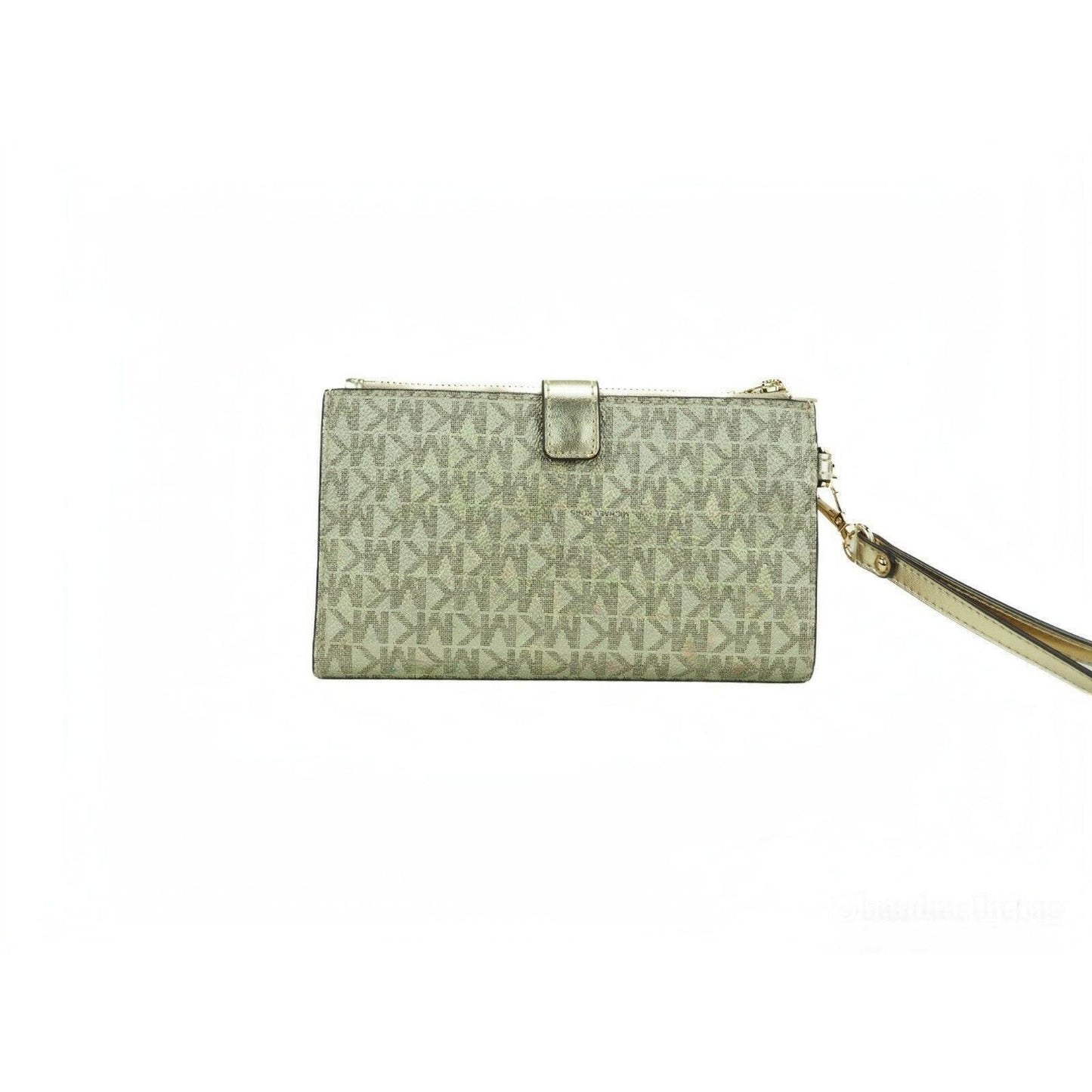 Jet Set Travel Leather Logo Large Double Zip Wristlet Wallet (Pale Gold Metallic) - coffeewithmee2