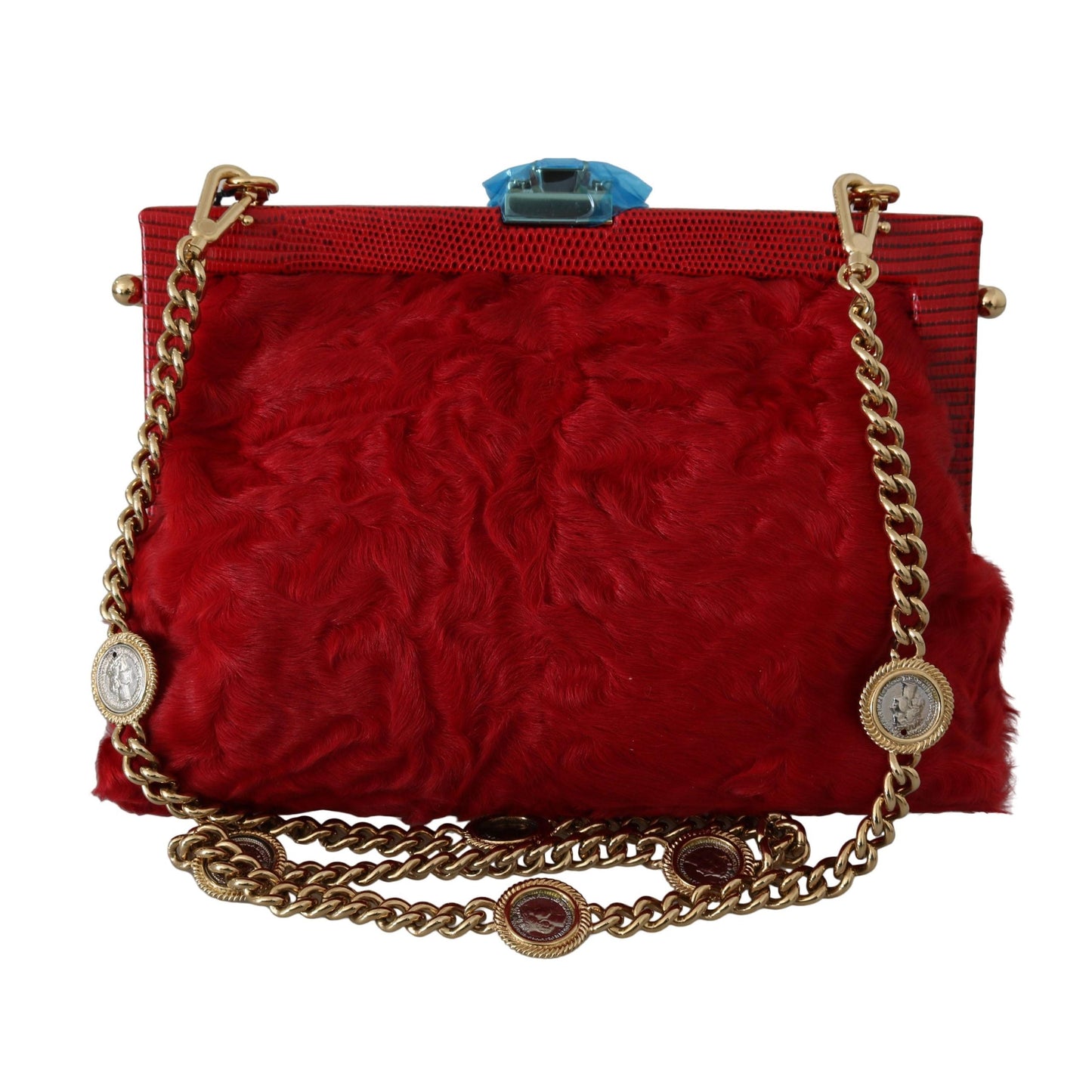 Red Fur Brocade Crystal Shoulder Women VANDA Purse - coffeewithmee2