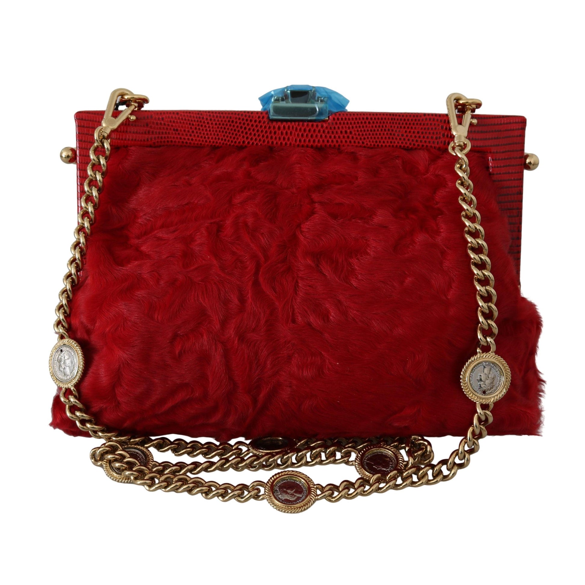Red Fur Brocade Crystal Shoulder Women VANDA Purse - coffeewithmee2
