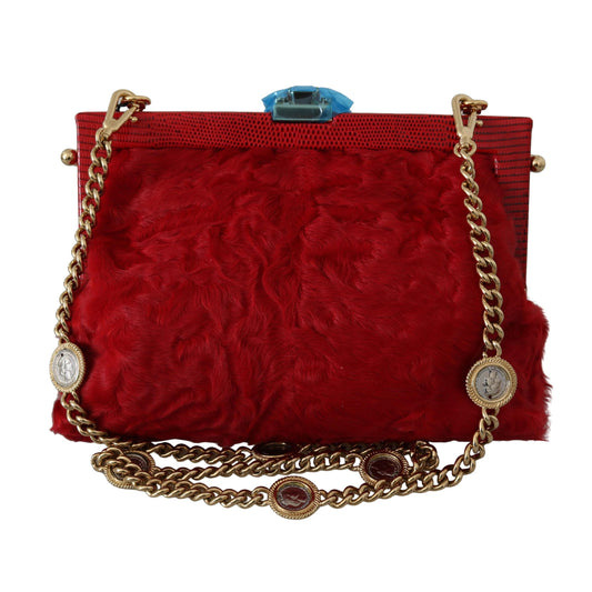 Red Fur Brocade Crystal Shoulder Women VANDA Purse - coffeewithmee2