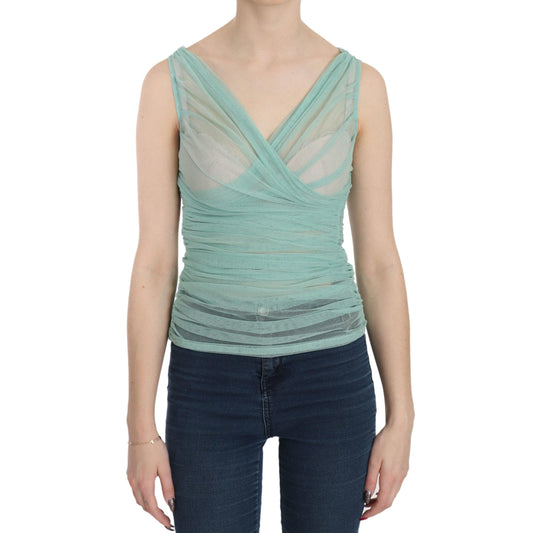 Green Cotton Stretch Mesh Tank Top