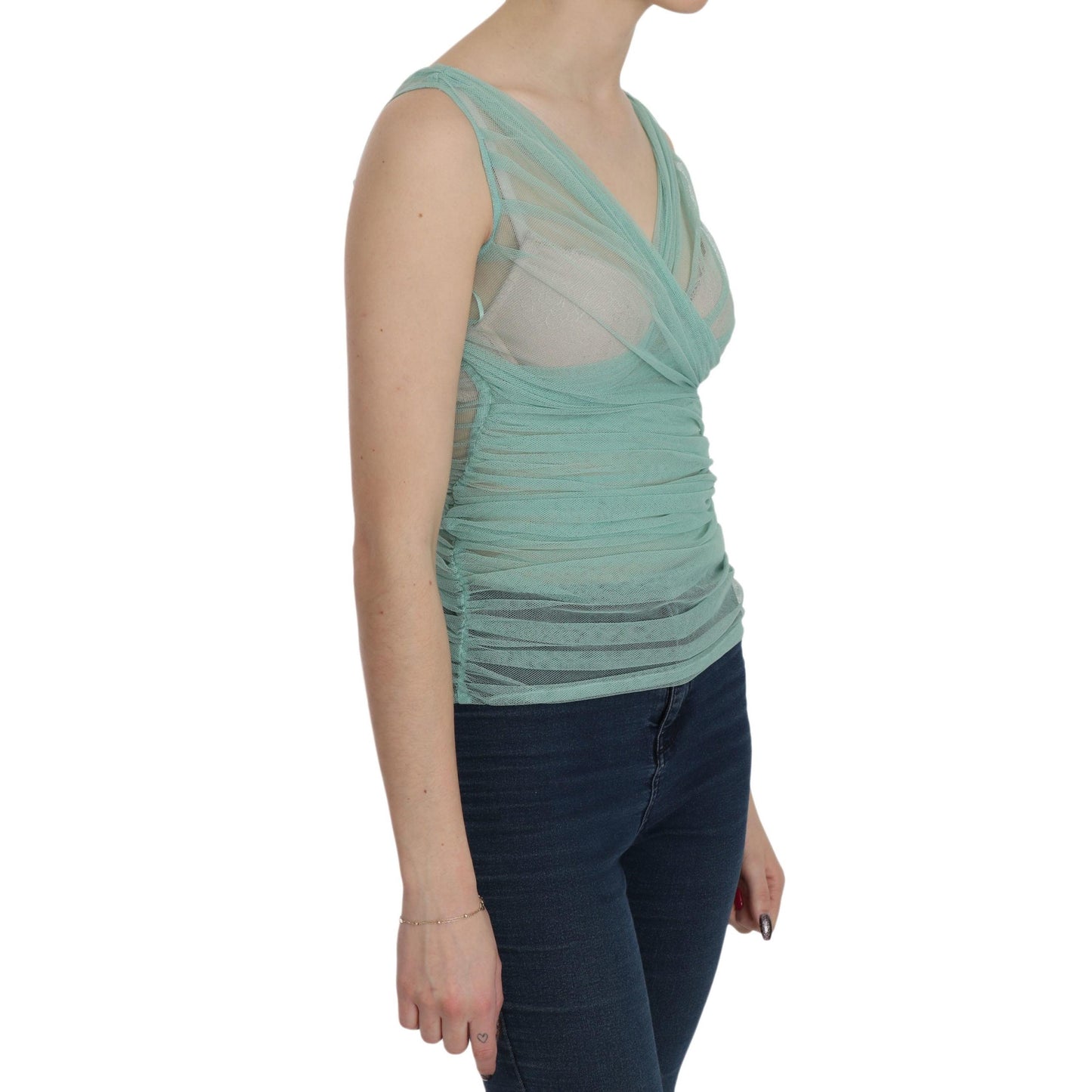 Green Cotton Stretch Mesh Tank Top