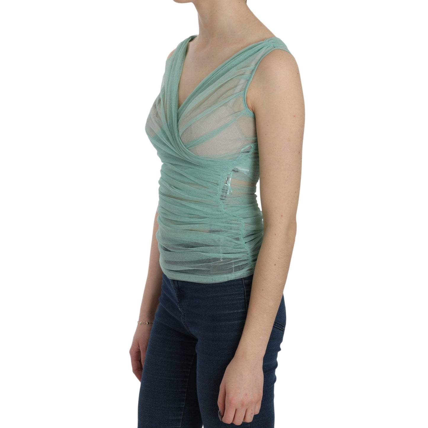 Green Cotton Stretch Mesh Tank Top