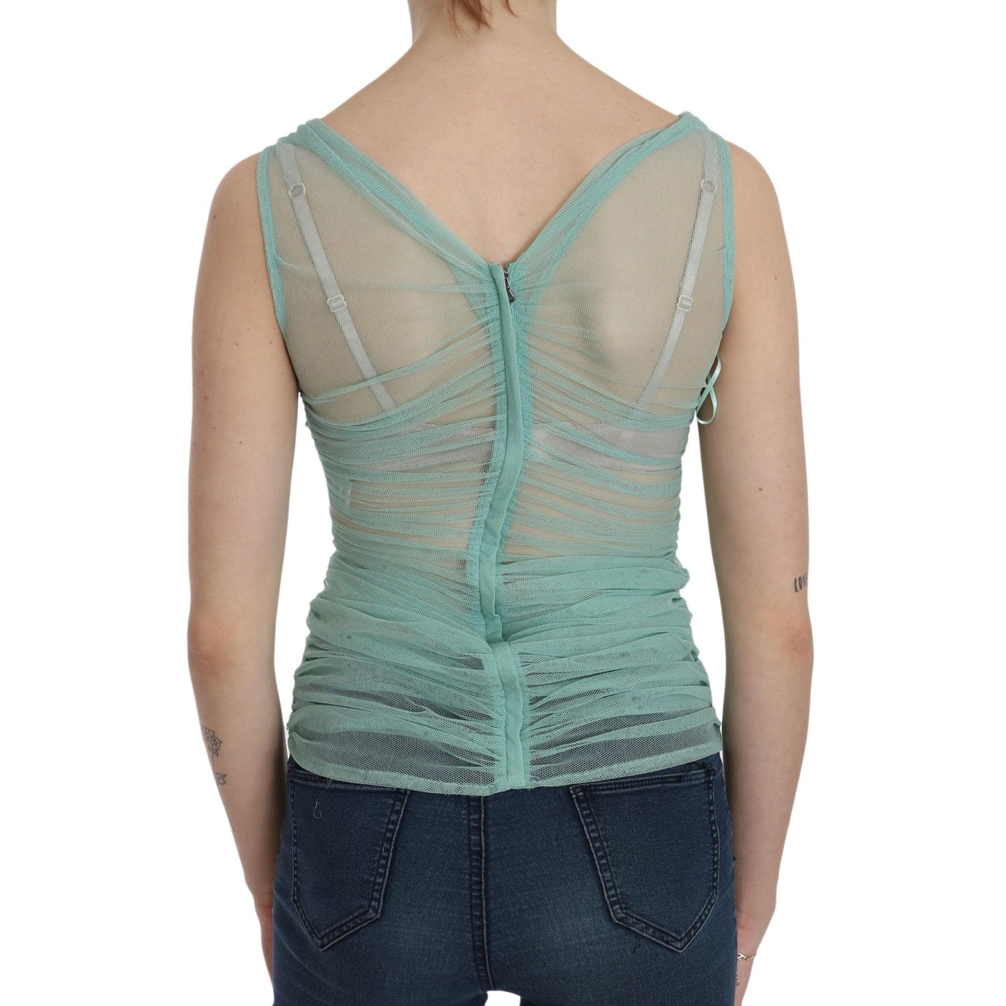 Green Cotton Stretch Mesh Tank Top