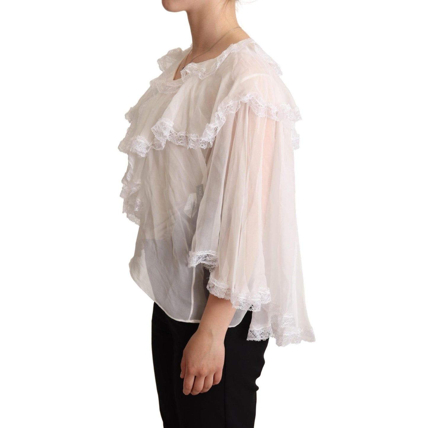 White Silk Long Sleeves Lace Blouse