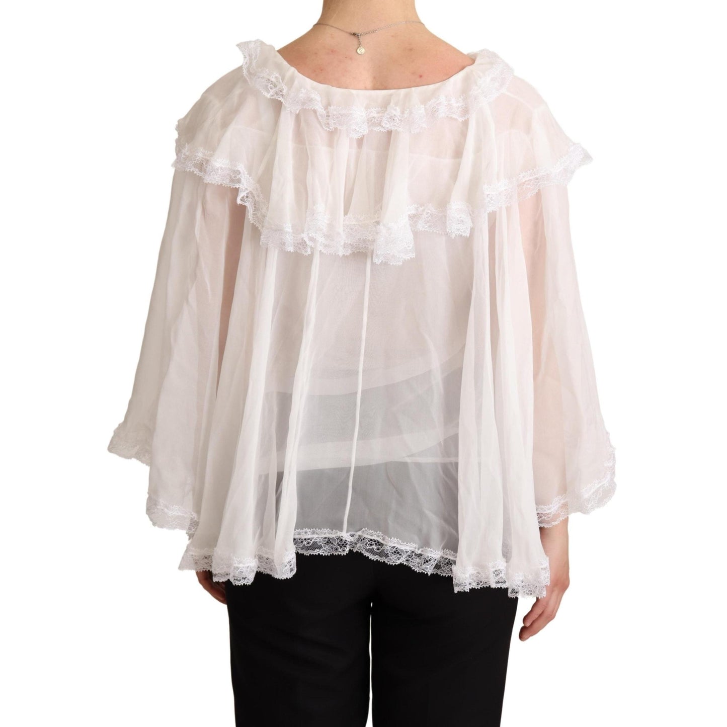 White Silk Long Sleeves Lace Blouse