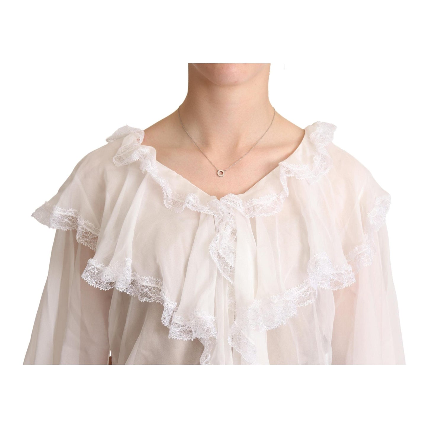 White Silk Long Sleeves Lace Blouse