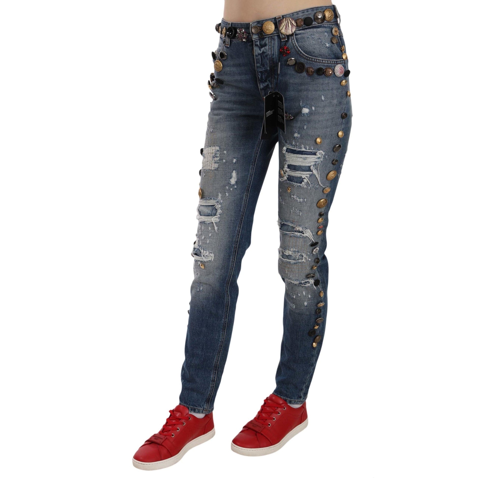 Distressed Embellished Buttons Denim Pants Jeans - coffeewithmee2