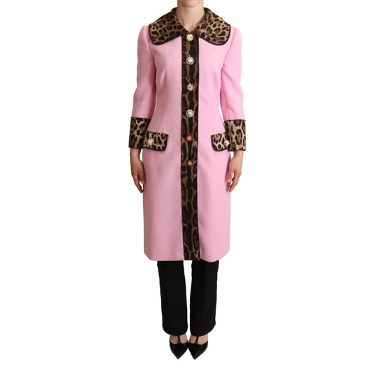 Pink Leopard Wool Trenchcoat Jacket
