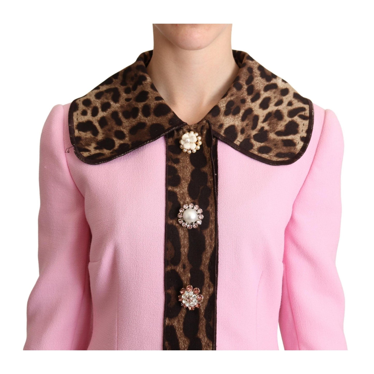 Pink Leopard Wool Trenchcoat Jacket