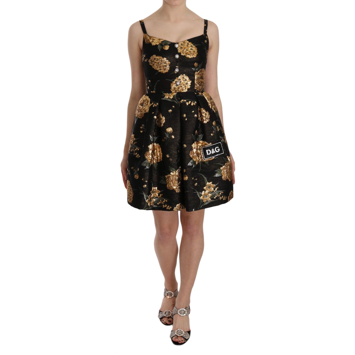 Gold Metallic Jacquard Crystal Dress