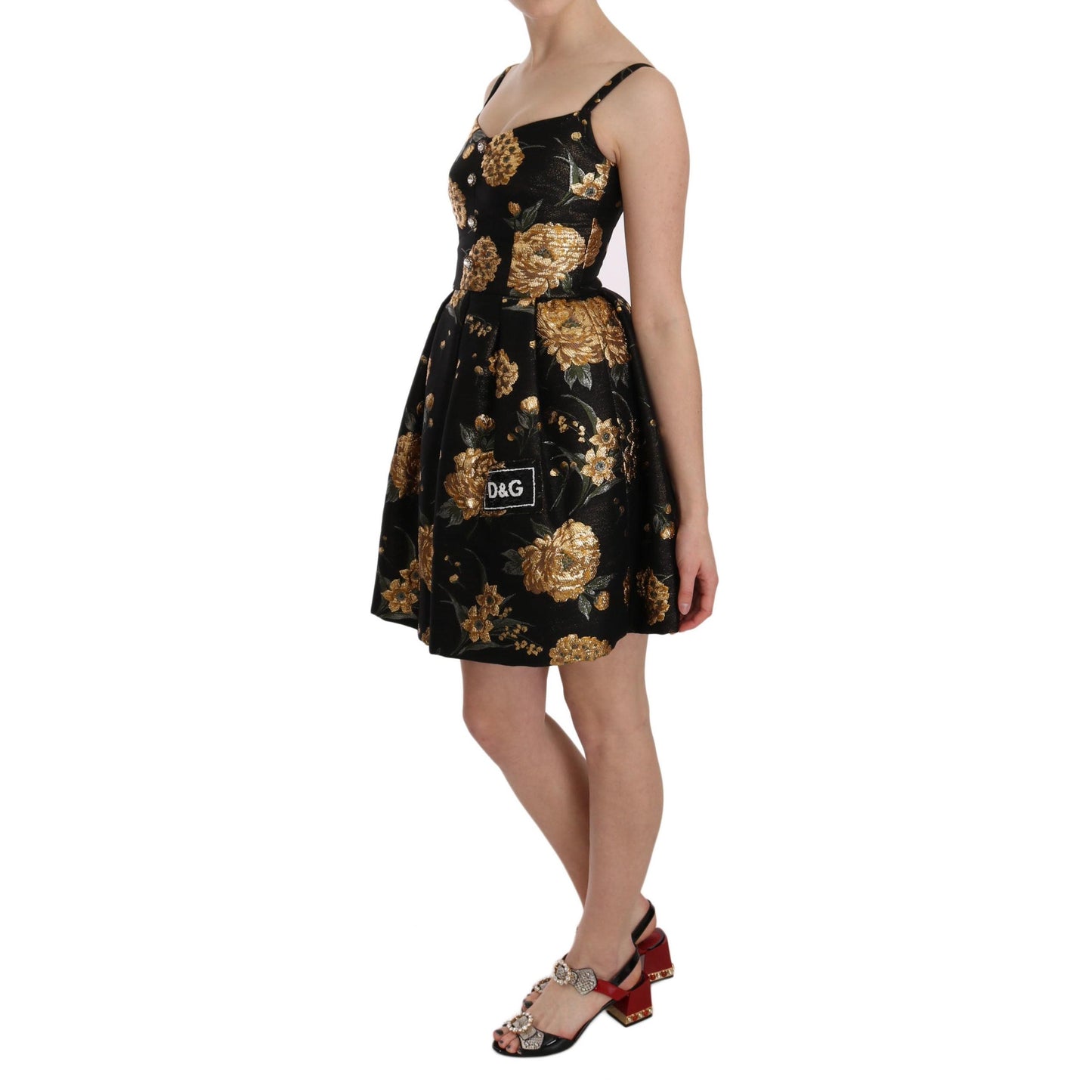 Gold Metallic Jacquard Crystal Dress