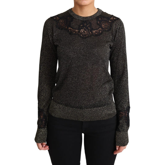 Gold Black Lace Pullover Blouse Tops Sweater