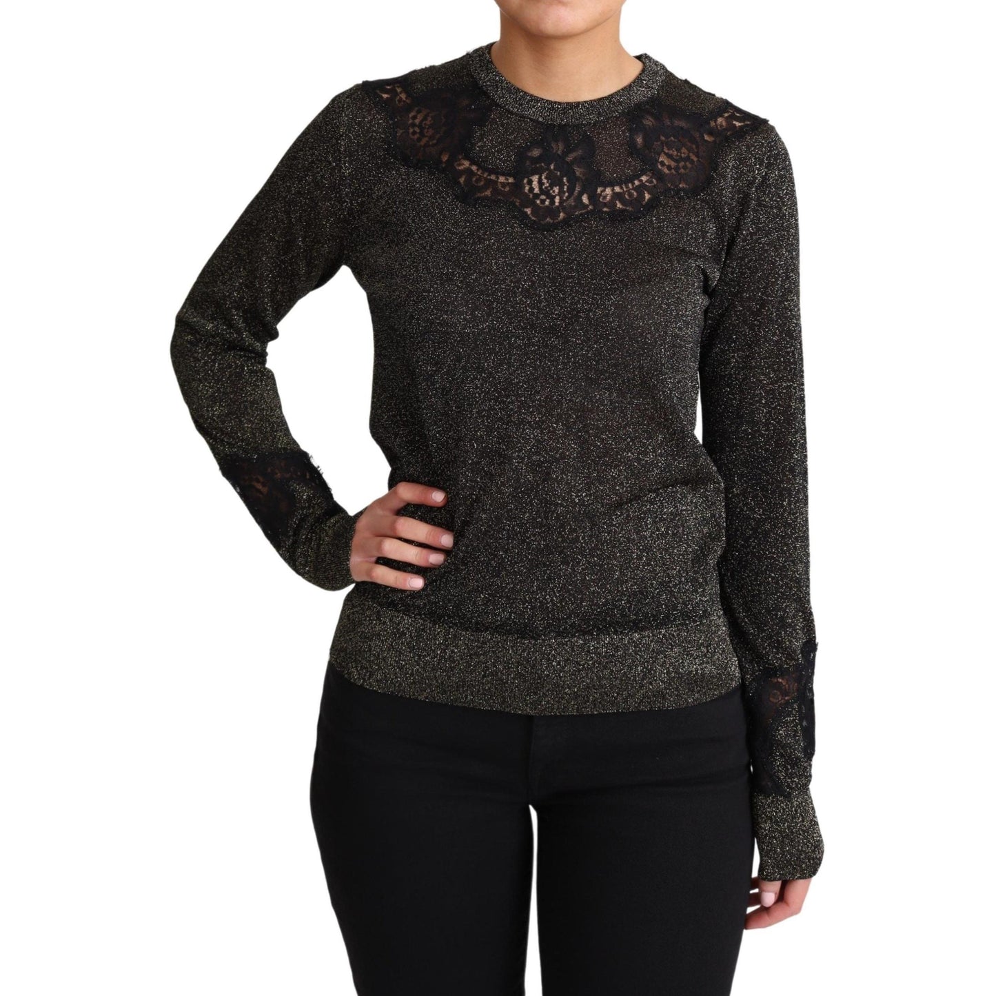 Gold Black Lace Pullover Blouse Tops Sweater