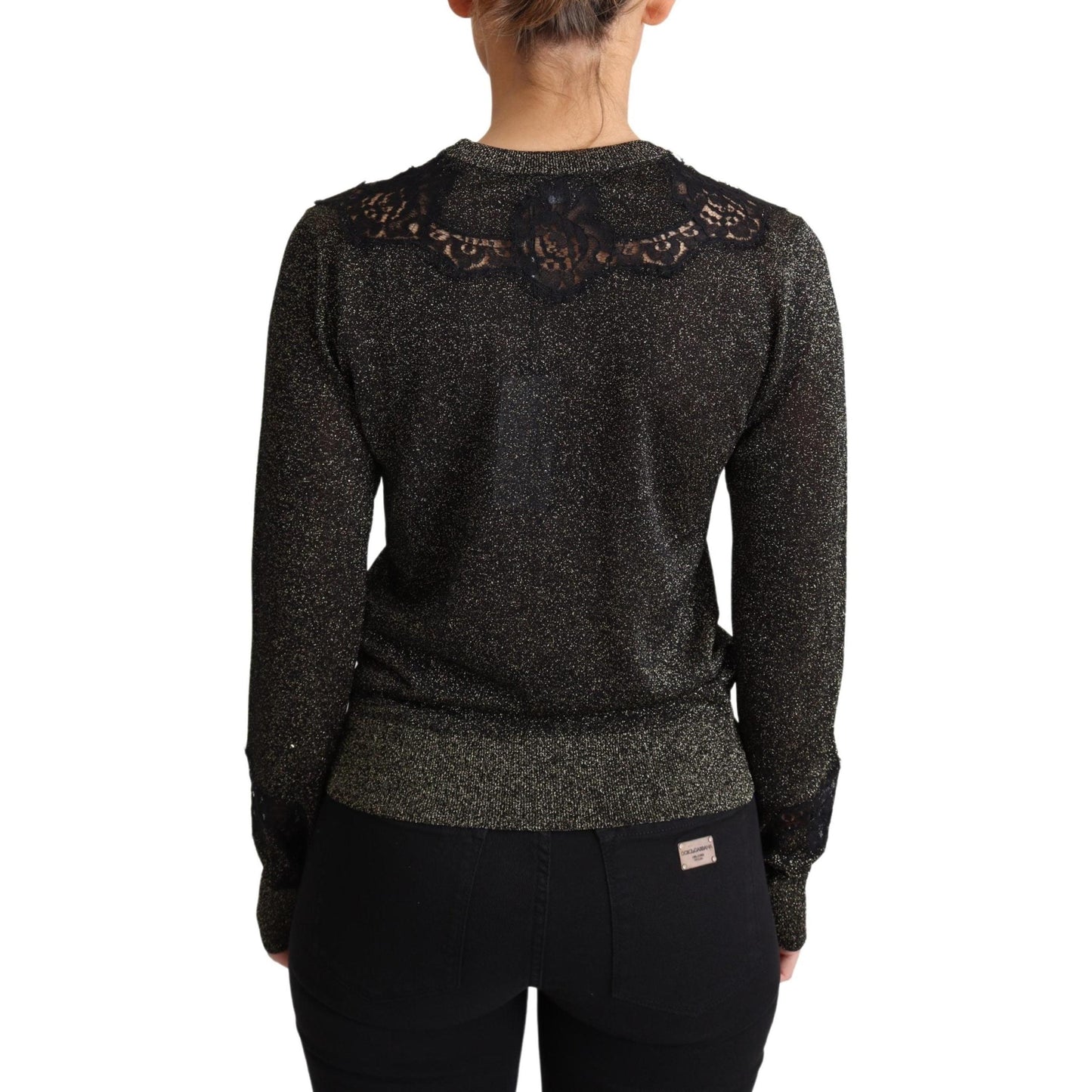Gold Black Lace Pullover Blouse Tops Sweater