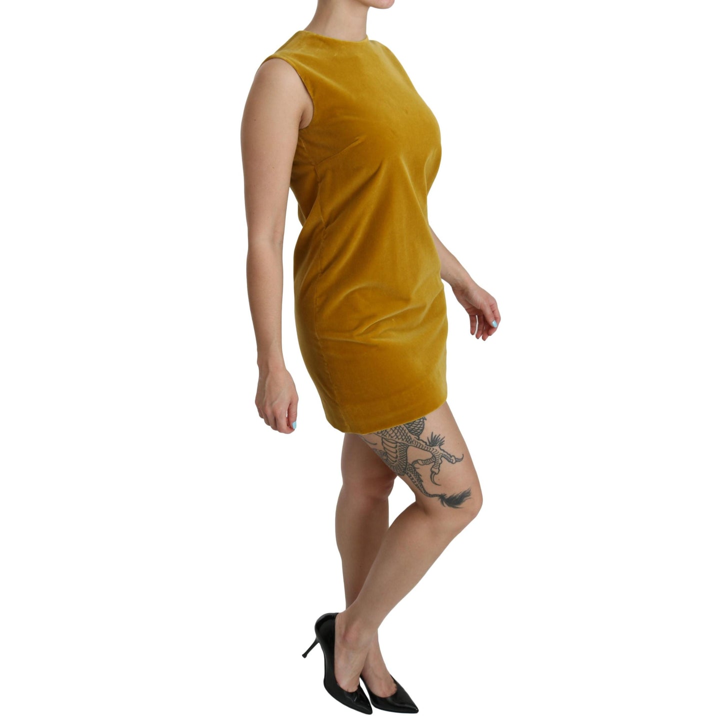 Mustard Velvet Stretch Shift Mini Dress