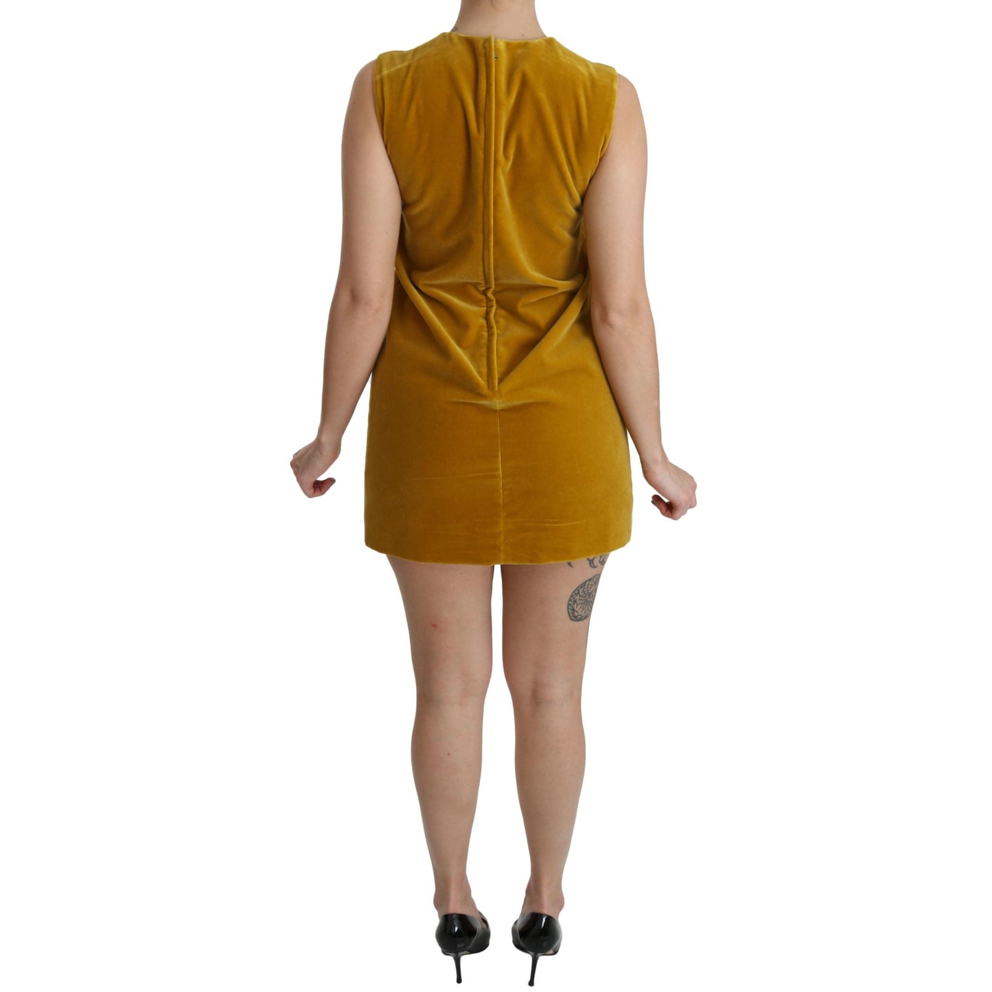 Mustard Velvet Stretch Shift Mini Dress