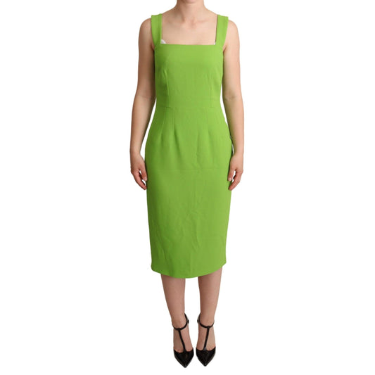 Green Square Slim Sheath Mid Length Dress