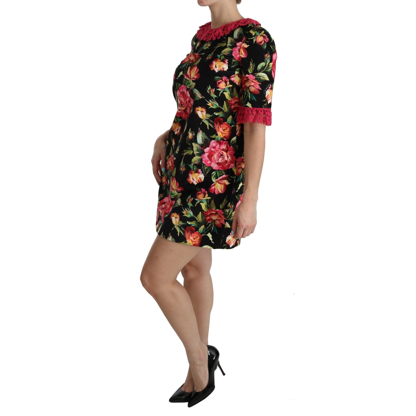 Floral Pink Lace A-Line Shift Mini Dress