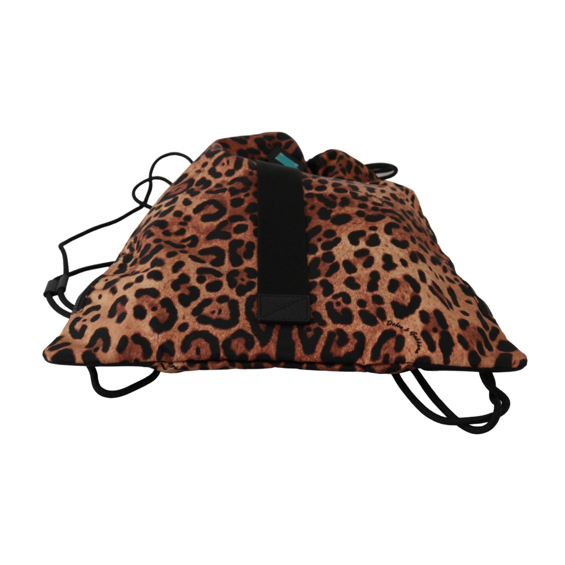 Brown Leopard Drawstring Napsack Nylon Backpack - coffeewithmee2