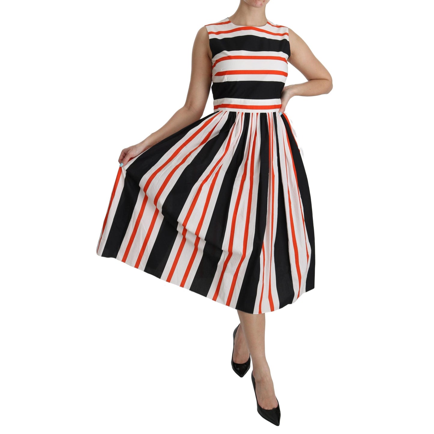 Multicolor Stripes A-Line Pleated Midi Dress