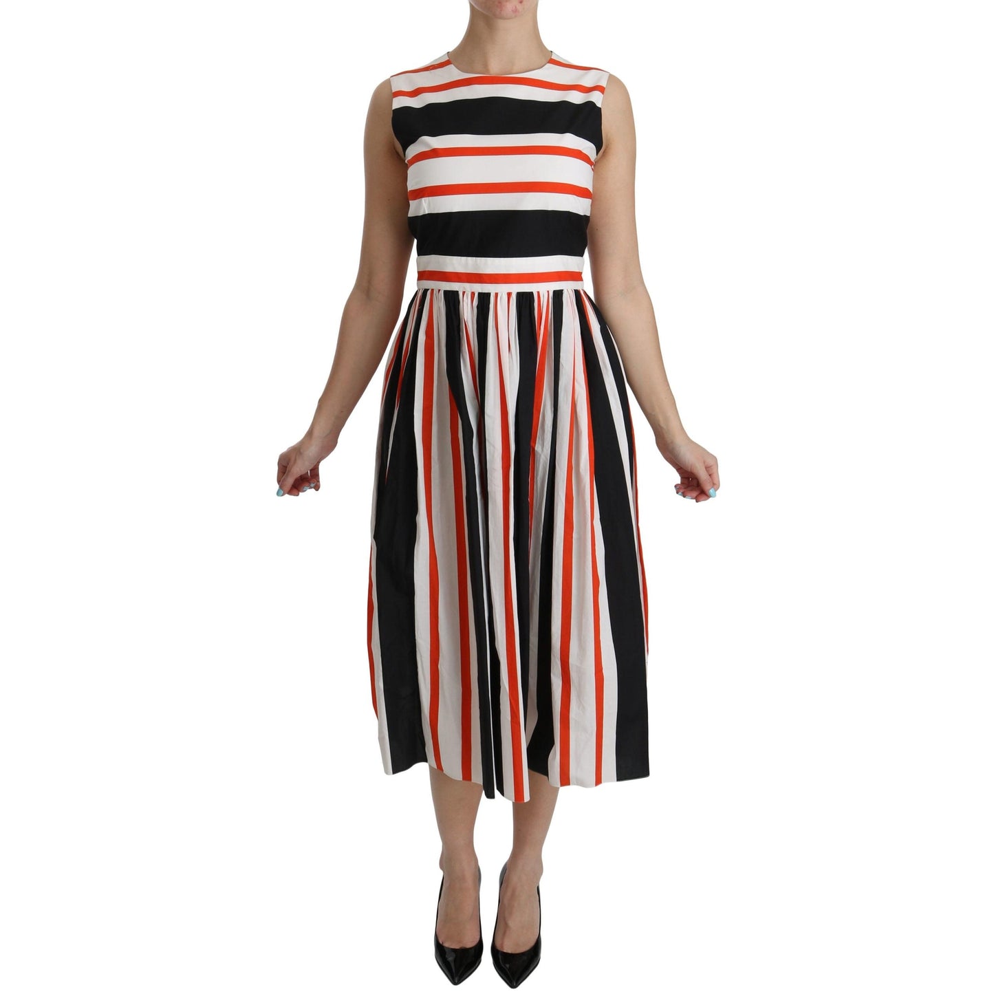 Multicolor Stripes A-Line Pleated Midi Dress