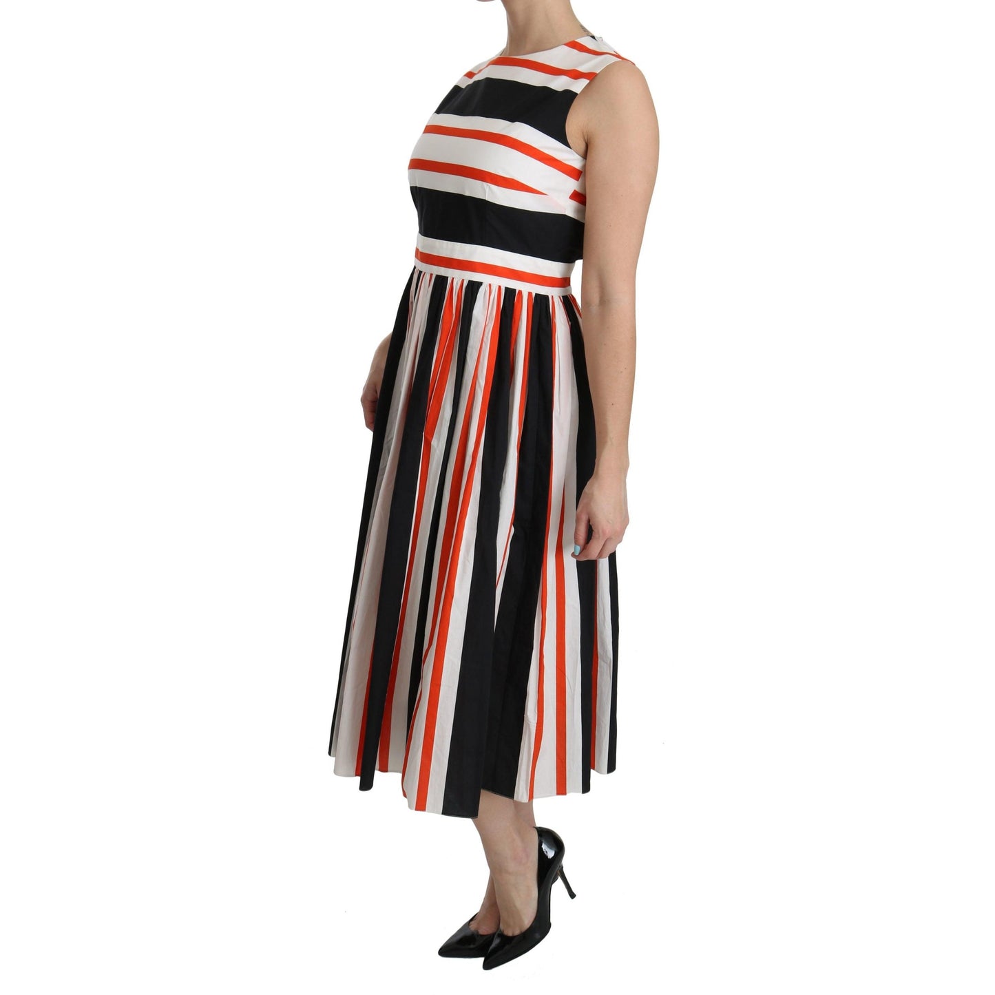 Multicolor Stripes A-Line Pleated Midi Dress