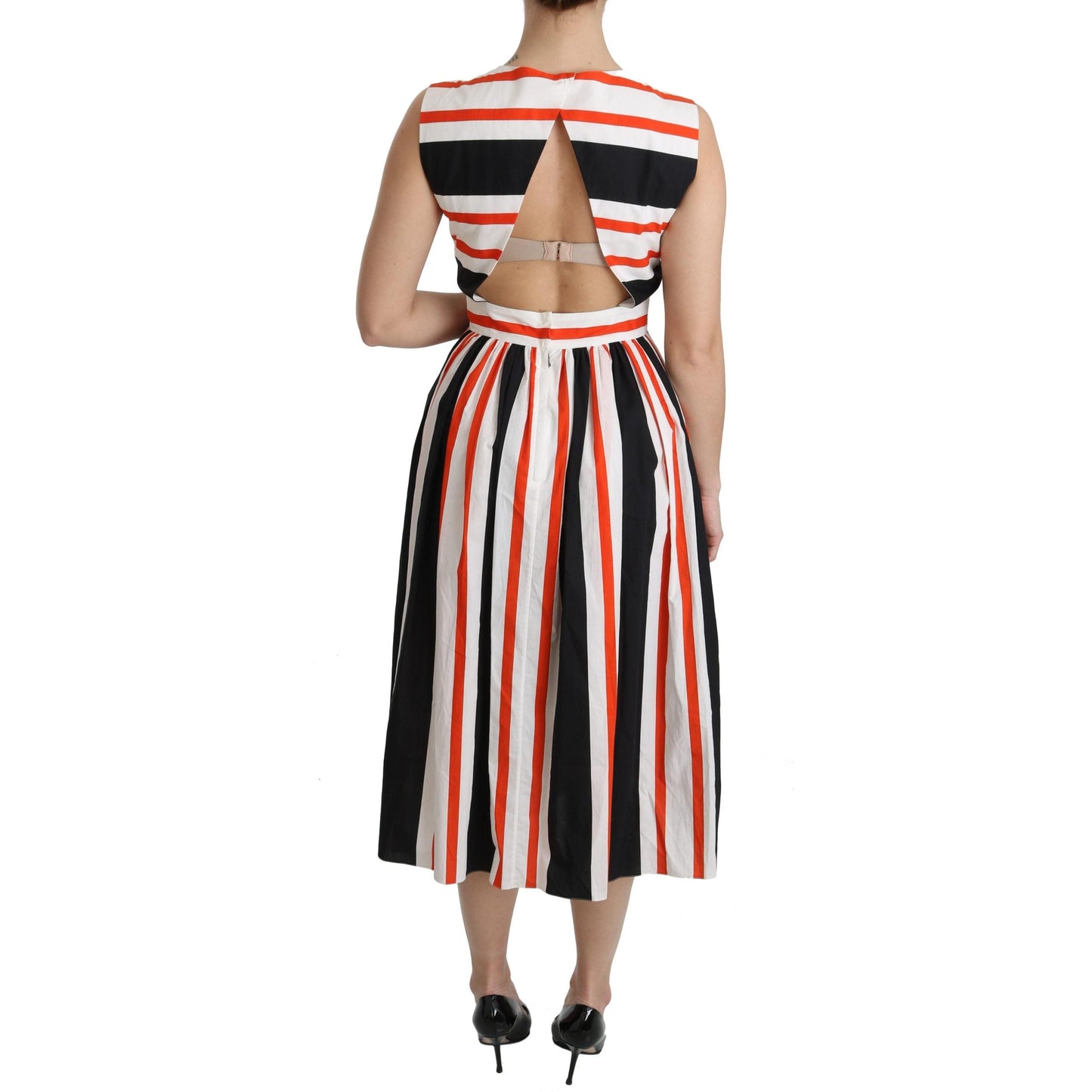 Multicolor Stripes A-Line Pleated Midi Dress