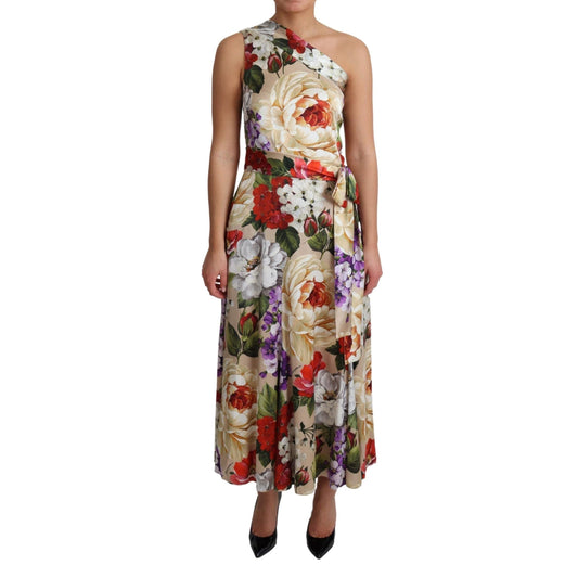 Print Silk Stretch One Shoulder Floral Dress